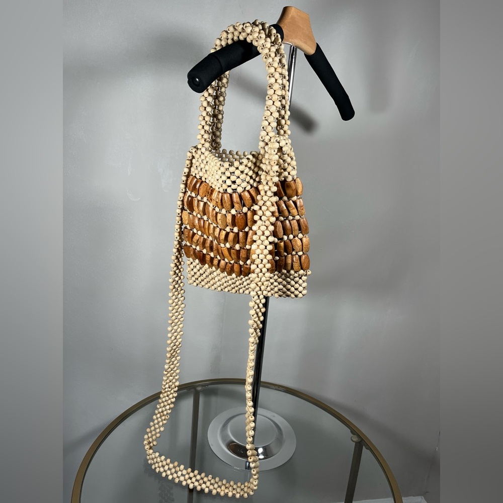 Wooden beaded purse. Long strap for a crossbody or shoulder purse